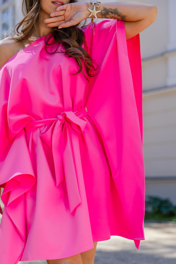 Elegancka sukienka kimono oversize  neonowy róż 