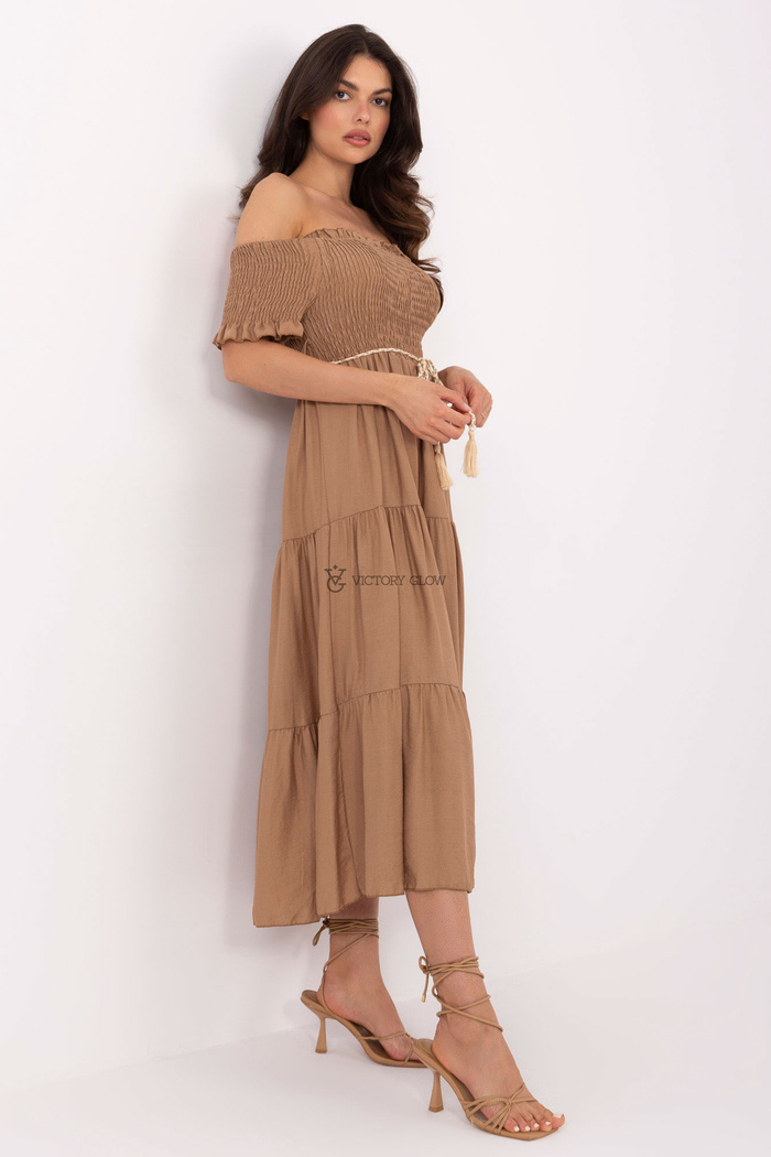 Sukienka hiszpanka boho z paskiem  Maja karmelowa