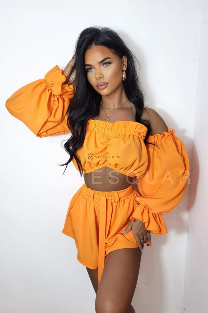 komplet krótka bluzka i spodenki Lea neon pomarańcz