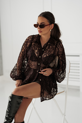 Koronkowa koszula oversize Diana czekoladowa