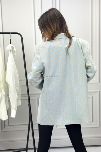 Marynarka oversize Dots z paskiem niebieska 