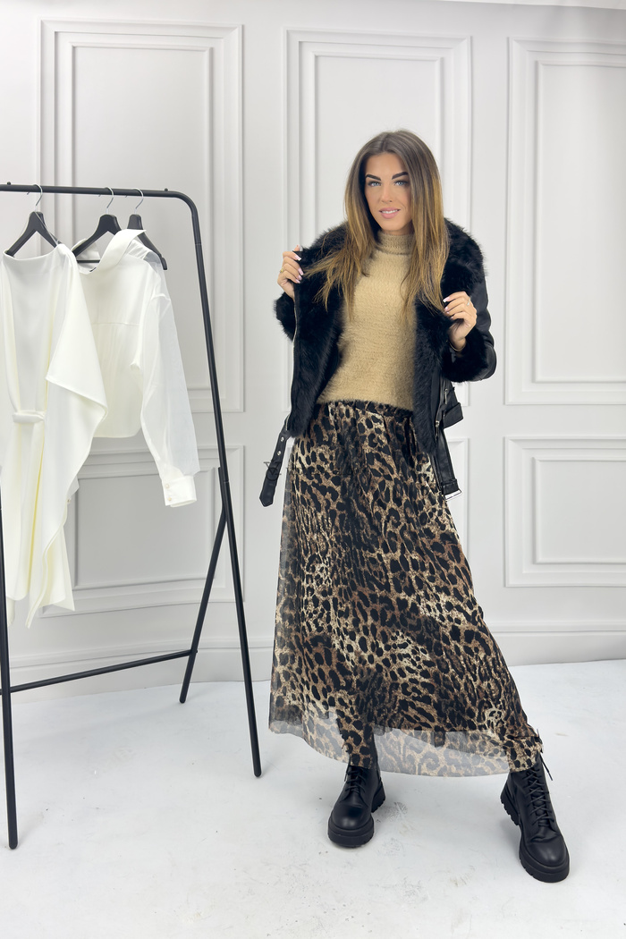 Czarna ramoneska z futerkiem Bretta