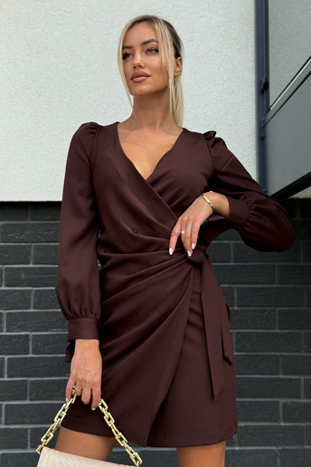 Elegancka sukienka kopertowa Melania czekoladowa
