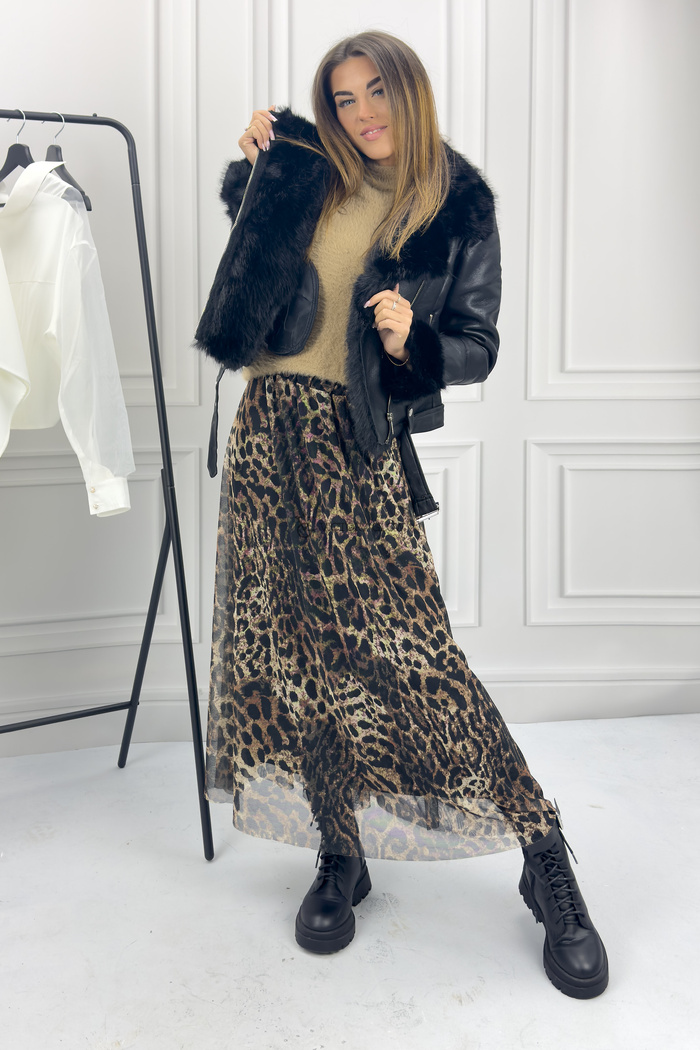 Czarna ramoneska z futerkiem Bretta