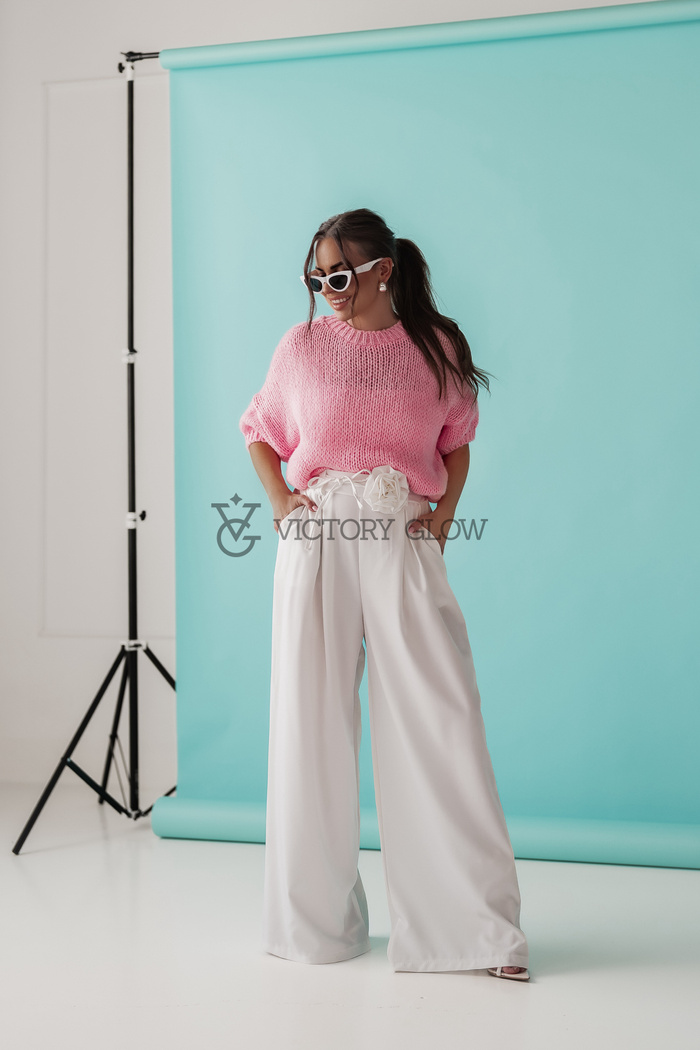 Sweter oversize z moherem Fema różowy