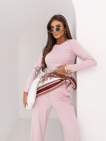 Komplet SHIRA bluzka z długim rękawem jasny róż