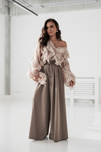 Koszula oversize z falbanami Ella beżowa