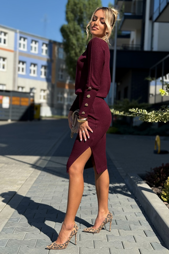 Komplet dzianinowy Mary bluzka i spódnica bordo