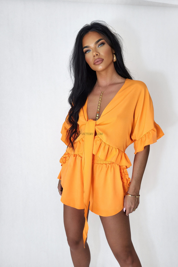 komplet krótka bluzka i spodenki Silvi neon pomarańcz