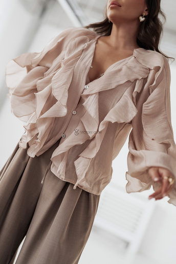 Koszula oversize z falbanami Ella beżowa