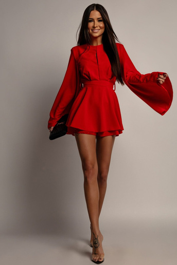 Kombinezon krótki szerokie rękawy Joanna czerwony