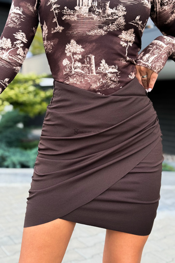 Dopasowana spódnica kopertowa z marszczeniem Malwa czekoladowa