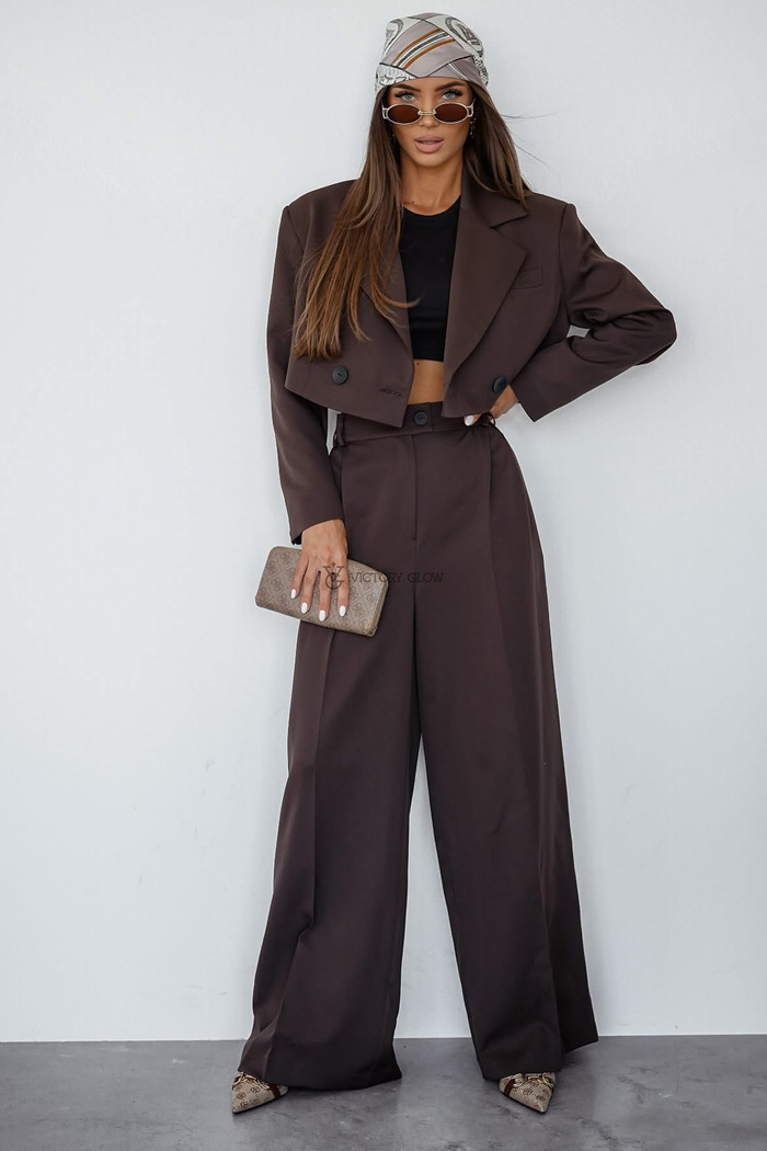 Eleganckie szerokie spodnie Darling czekoladowe 