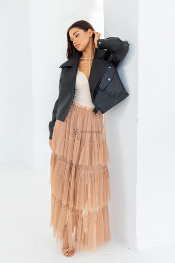 Tiulowa spódnica z falbanami Kiara  karmelowa