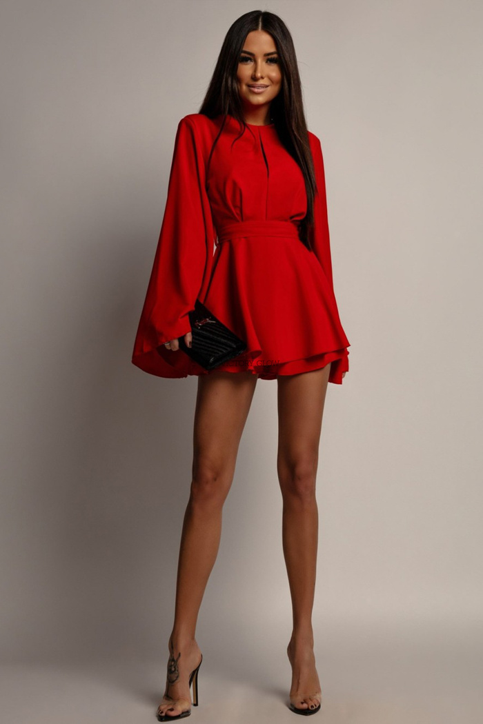 Kombinezon krótki szerokie rękawy Joanna czerwony