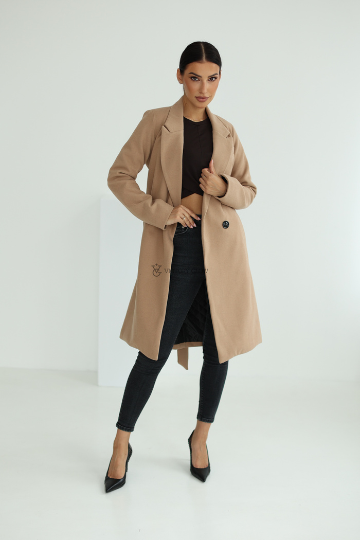 Elegancki płaszcz z paskiem Klara beżowy