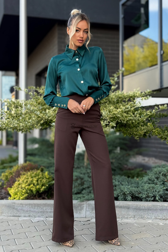 Eleganckie spodnie z wysokim stanem Sandy czekoladowe