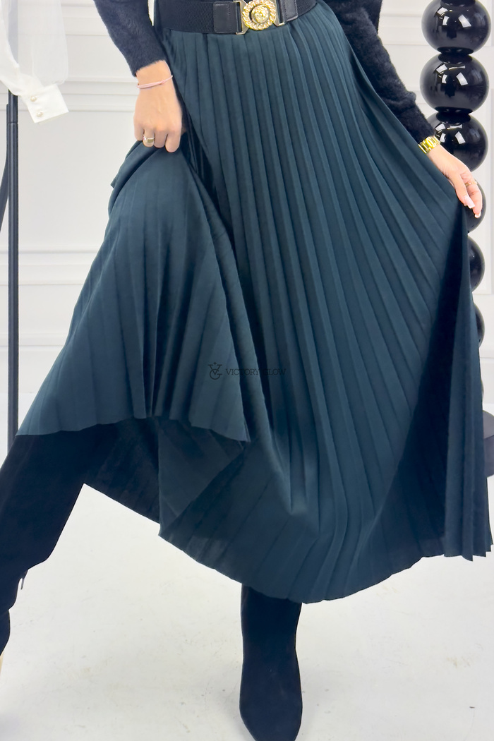 Długa spódnica plisowana z paskiem Misha zielona