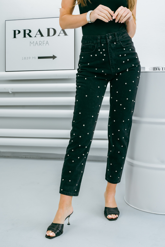 Jeansowe spodnie Elisa z aplikacjami z cyrkonii