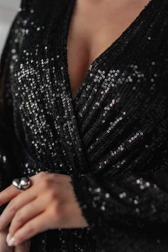 Cekinowy kombinezon kopertowy  Big Stars czarny