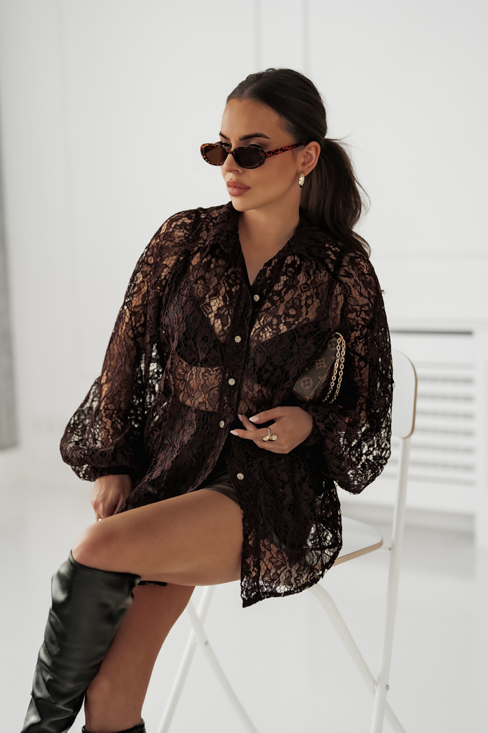 Koronkowa koszula oversize Diana czekoladowa