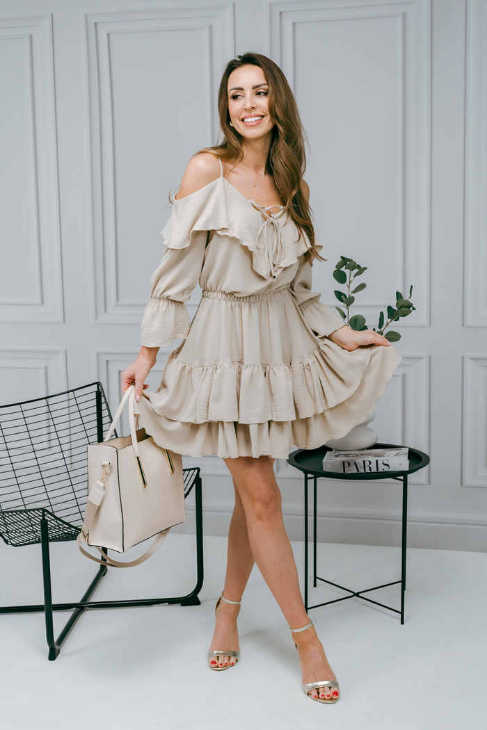 Beżowa mini sukienka hiszpanka Maya