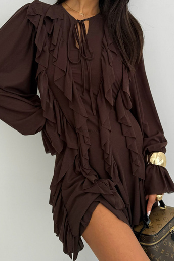 Sukienka z falbanami Romance Frill brązowa