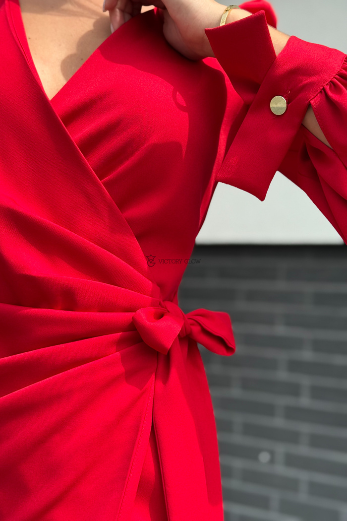 Elegancka sukienka kopertowa Melania czerwona