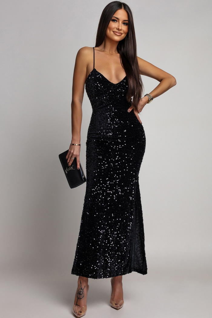 Sukienka cekinowa z odkrytymi plecami Nina czarna
