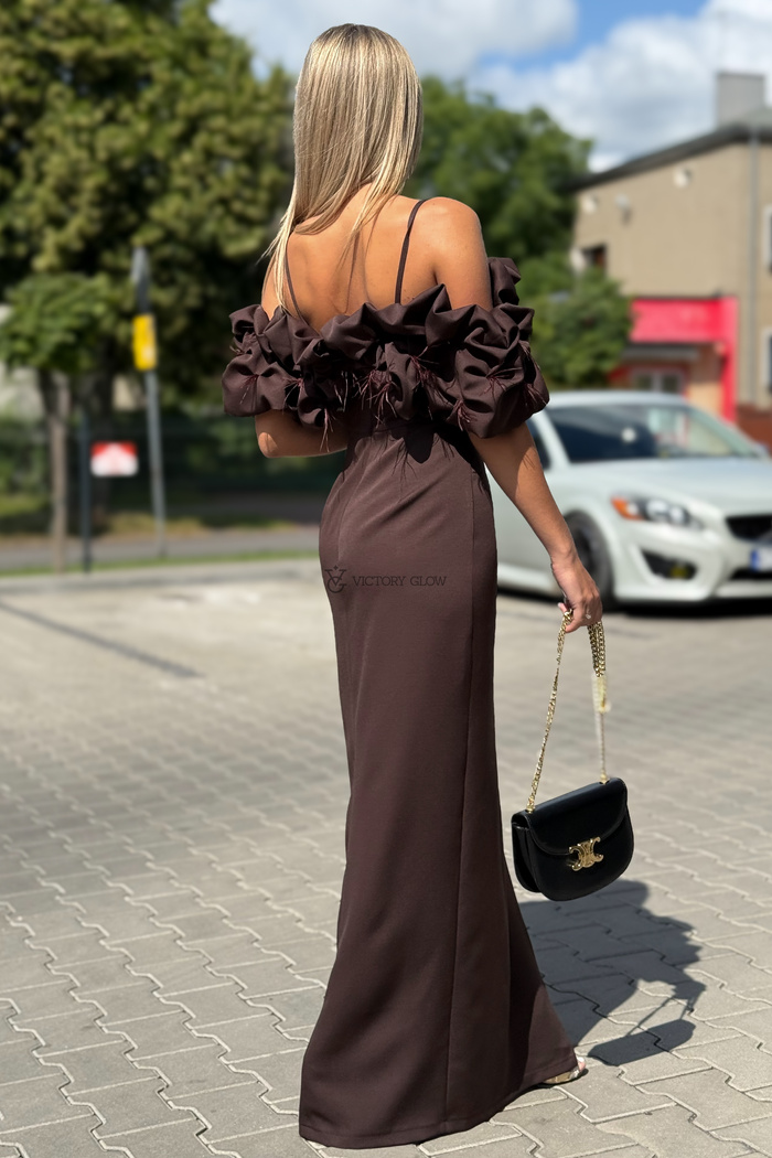 Suknia Bella maxi hiszpanka czekoladowa