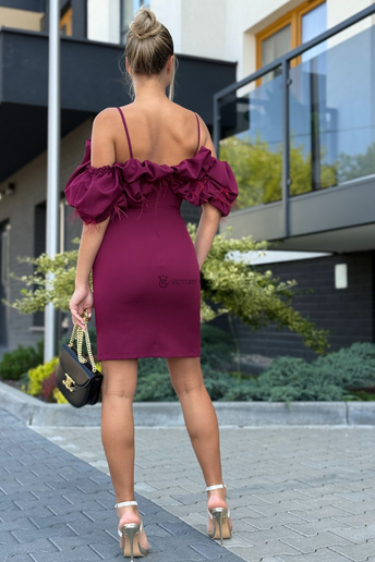 Sukienka koktajlowa Bella midi hiszpanka bordo