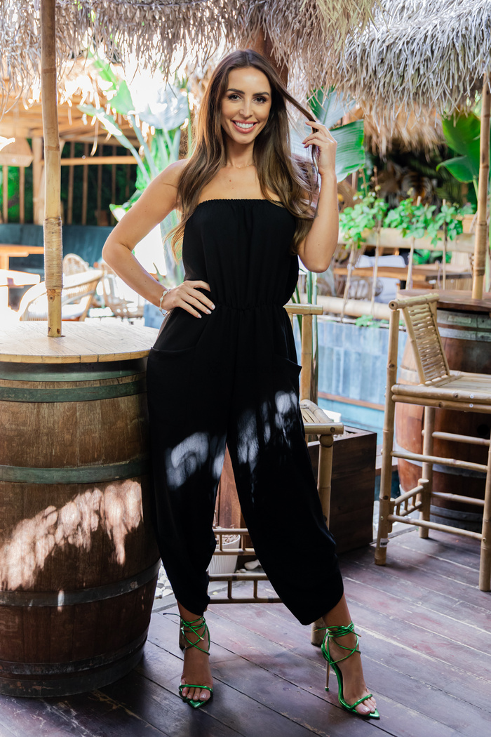 Kombinezon  Aria dekolt bandeau nogawki haremki czarny