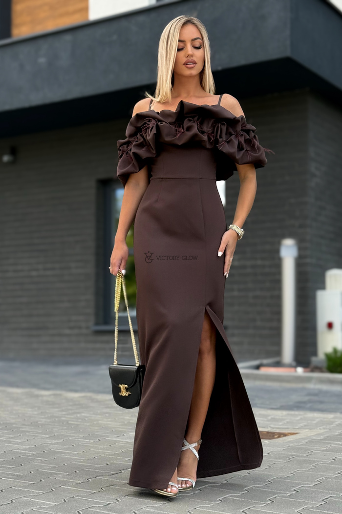 Suknia Bella maxi hiszpanka czekoladowa