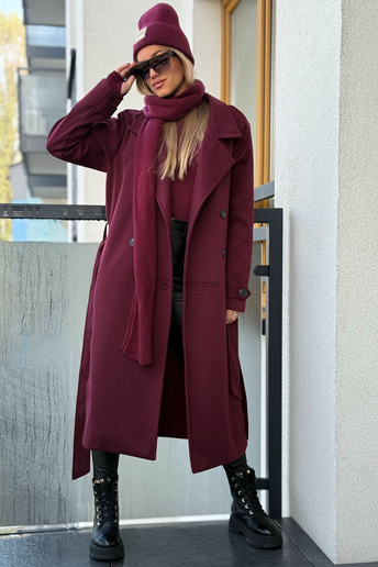 Klasyczny wełniany płaszcz bez podszewki Marina bordo