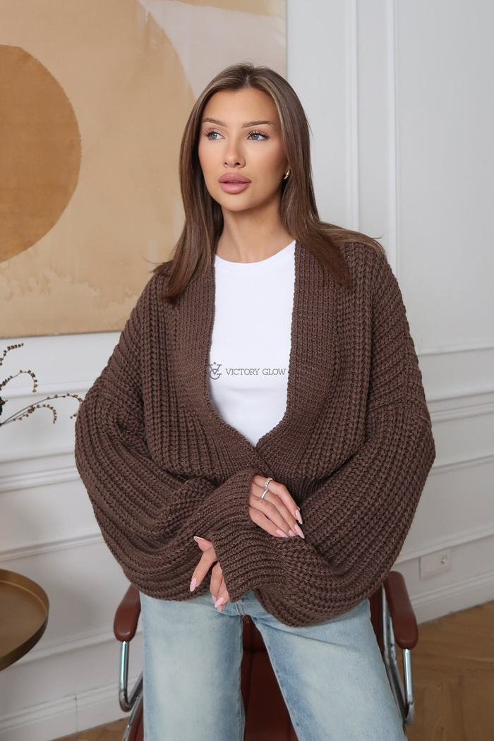 Kardigan z szerokim ściągaczem Zora czekoladowy