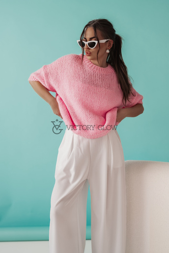 Sweter oversize z moherem Fema różowy