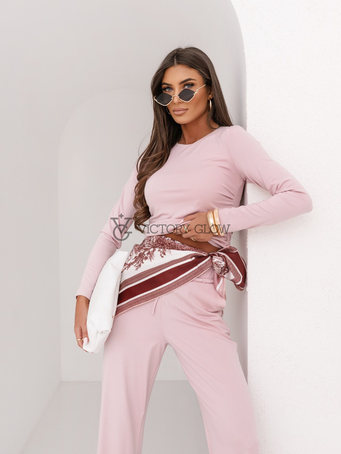 Komplet SHIRA bluzka z długim rękawem jasny róż