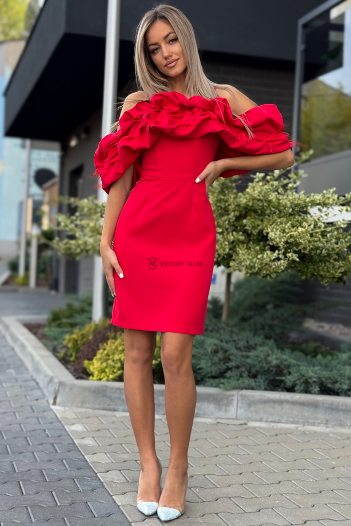 Sukienka koktajlowa Bella midi hiszpanka czerwona