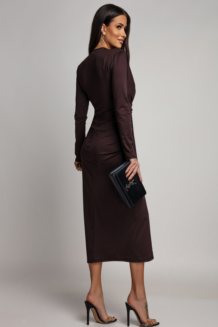 Sukienka w prążek z drapowaniem Bree czekoladowa