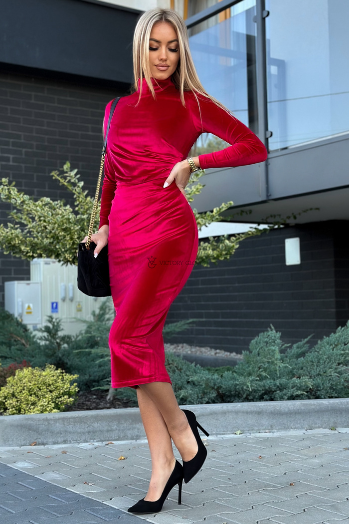 Elegancka sukienka welurowa midi Olivia czerwona