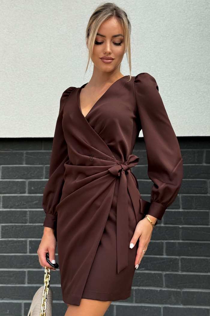 Elegancka sukienka kopertowa Melania czekoladowa