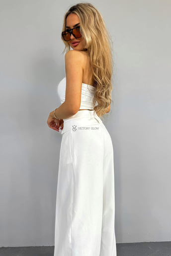 Krótki prążkowany top bandeau  biały