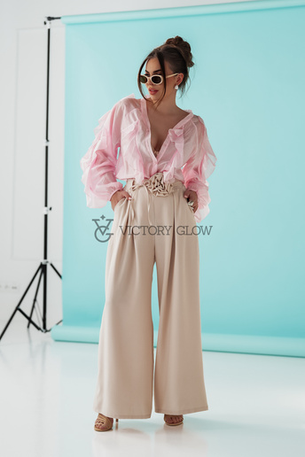 Szerokie spodnie z różą Mila beżowe