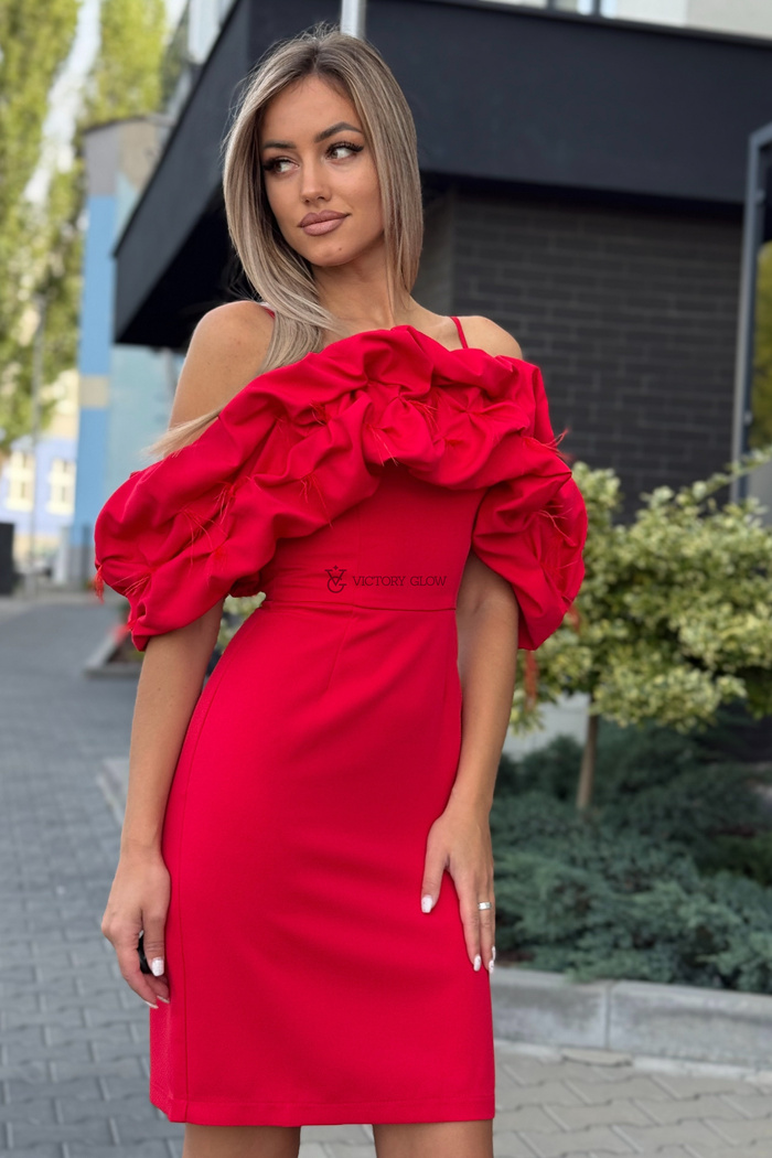 Sukienka koktajlowa Bella midi hiszpanka czerwona