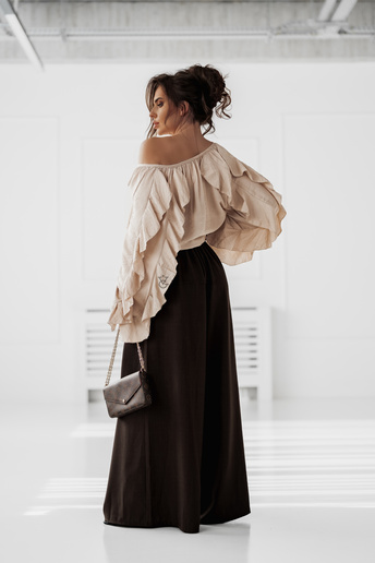 Koszula oversize z falbanami Ella beżowa