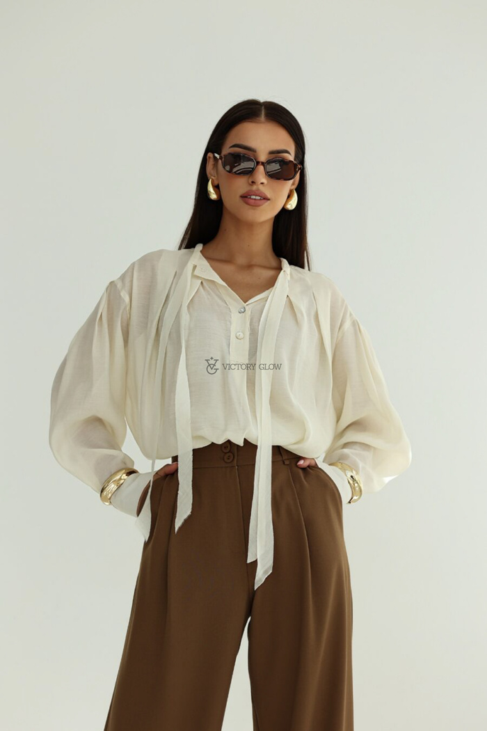 Koszula z krawatką Eleonora beżowa