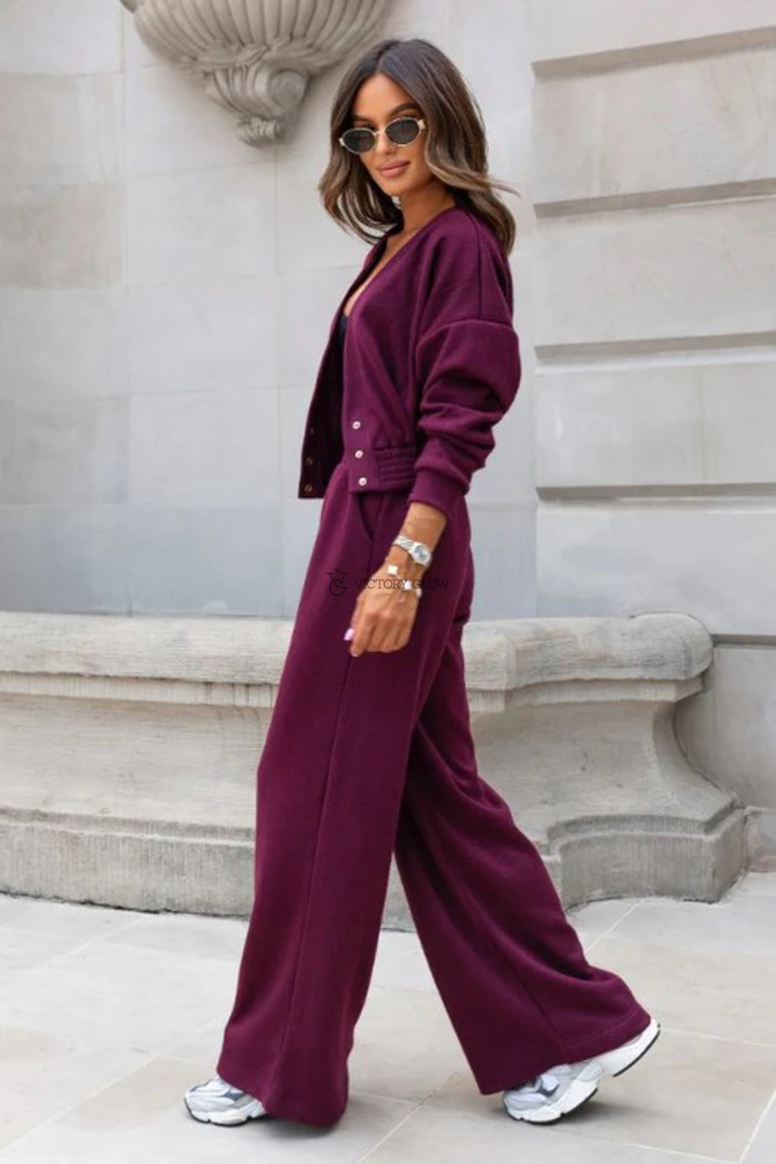 Komplet dresowy z miękkiej dzianiny spodnie i bluza Meggi bordo
