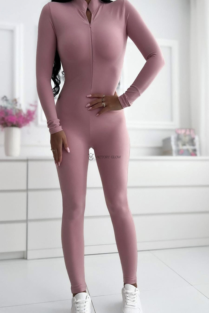 Dopasowany kombinezon basic Laura pudrowy róż