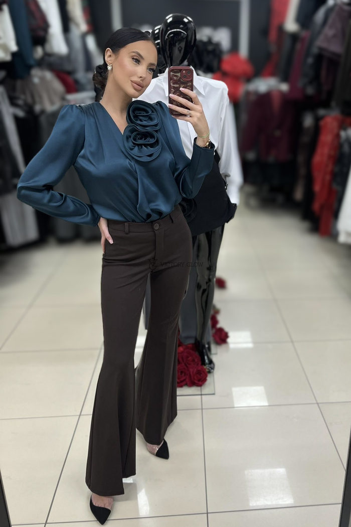 Elegancka koszula z różą Avinion Belluci szmaragdowa