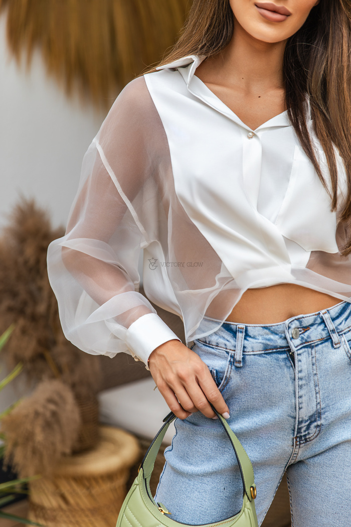 Krótka biała koszula Lila Lou oversize Premium